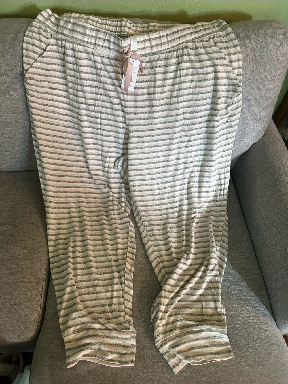 Cacique Cream and Gray Striped Lounge Pajama Pants